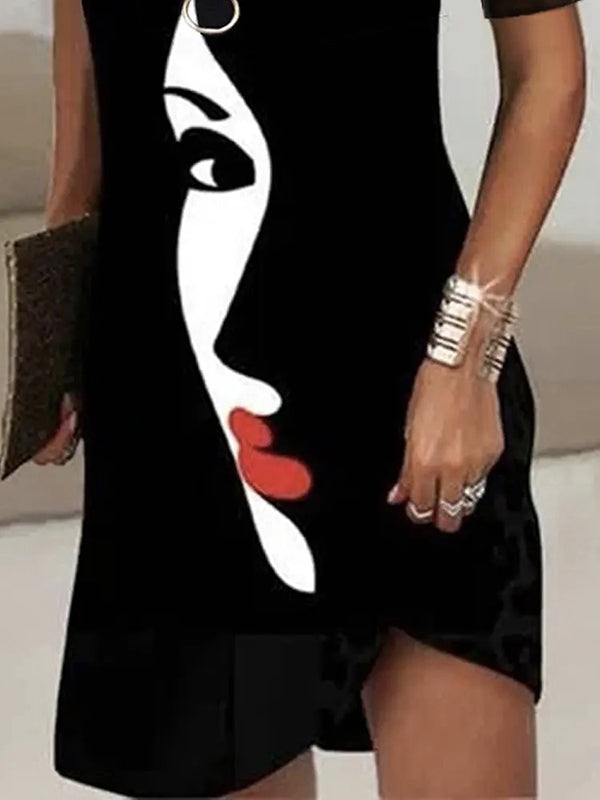 Figure Printed Zipper Irregularity Cold shoulder Mini Dresses