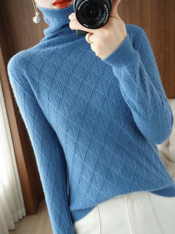 Solid Color Long Sleeves High-Neck Sweater Tops