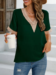 Hollow Split-Joint Loose Short Sleeves V-Neck T-Shirts