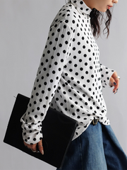 Long Sleeves Loose Polka-Dot Heaps Collar T-Shirts Tops