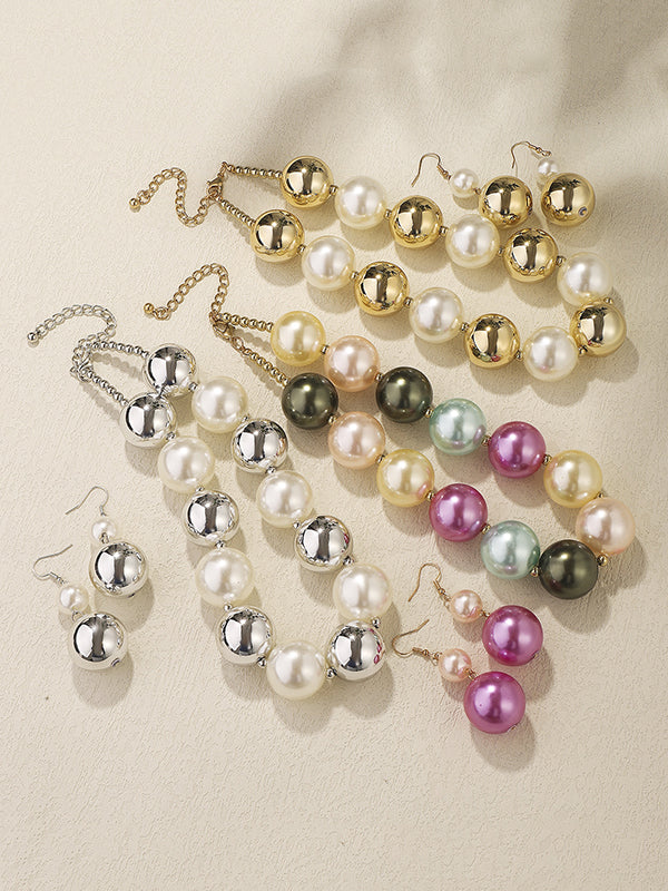 Beaded Contrast Color Geometric Three Pieces Set Necklaces Accessories Earrings Accessories Dainty Necklace