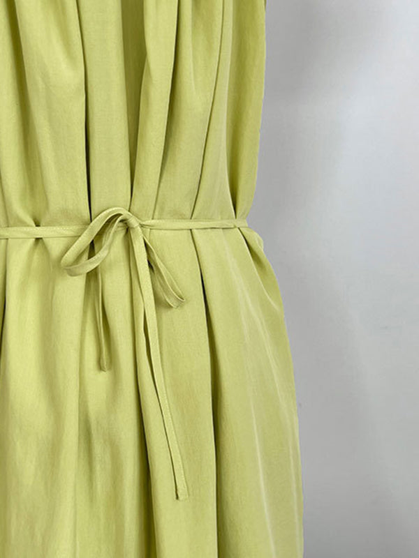 Elasticity Pleated Solid Color Split-Joint Loose Sleeveless Off-The-Shoulder Maxi Dresses