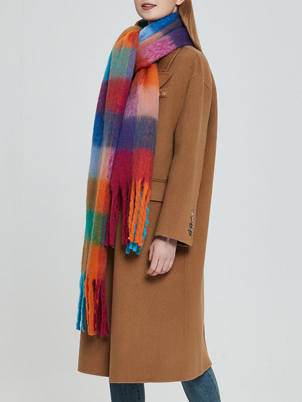 Keep Warm Multi-Colored Plaid Tasseled Thick Shawl&Scarf