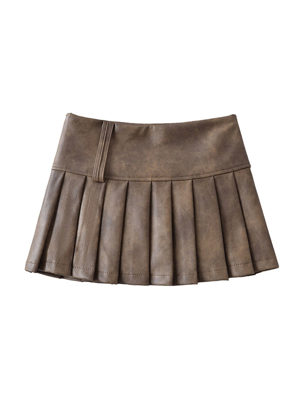Pleated Solid Color A-Line High Waisted Skirts Bottoms