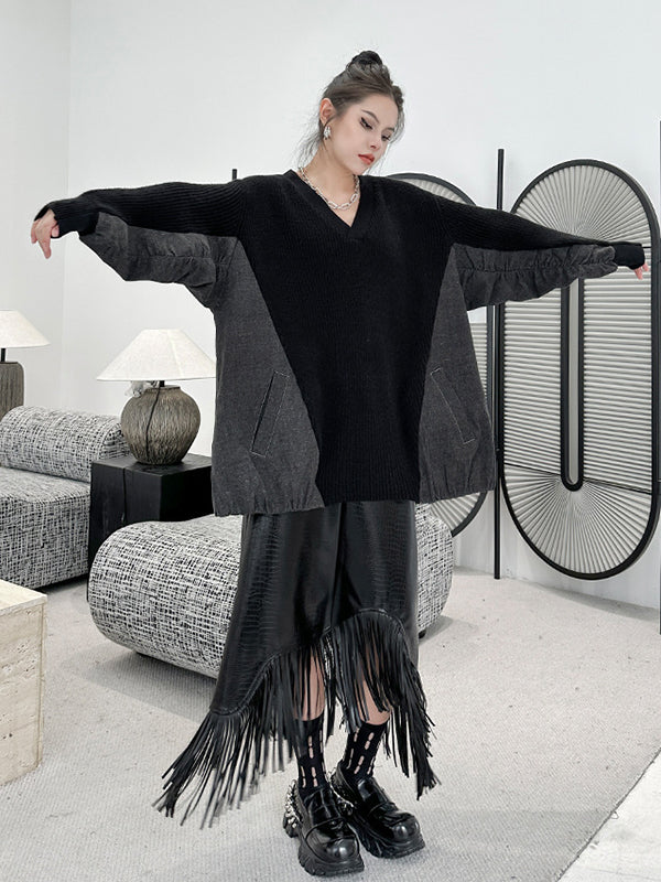 Asymmetric Buttoned Crocodile Texture Solid Color Tasseled A-Line Irregularity Skirts Bottoms