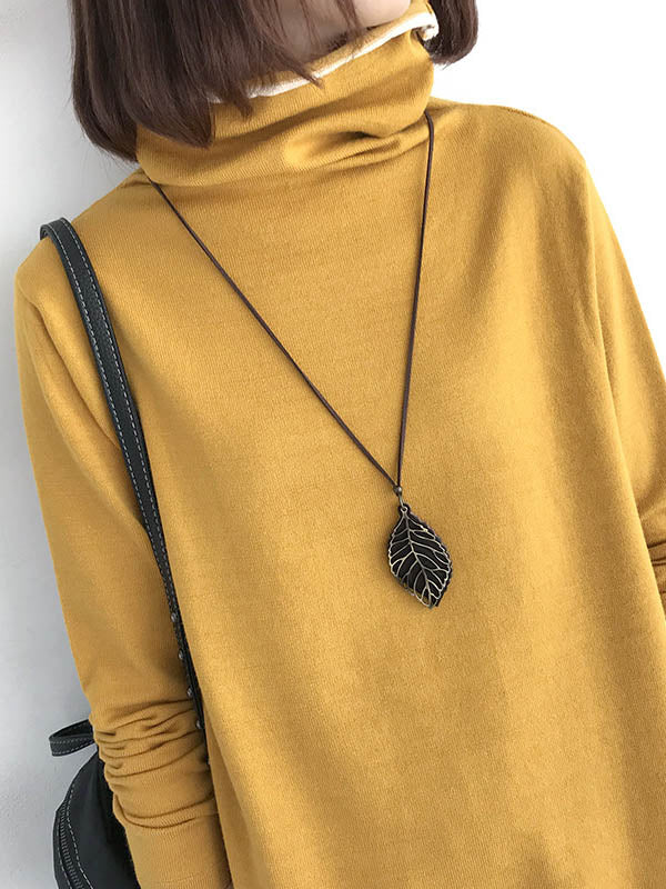 Casual Loose 8 Colors High-Neck Long Sleeves Knitwear