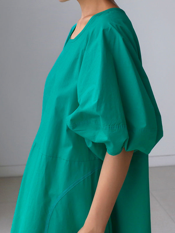 Original Bishop Sleeve Solid Color Midi Dress