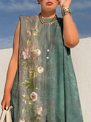 Flower Print Printed Loose Sleeveless Boat Neck Jumpsuits