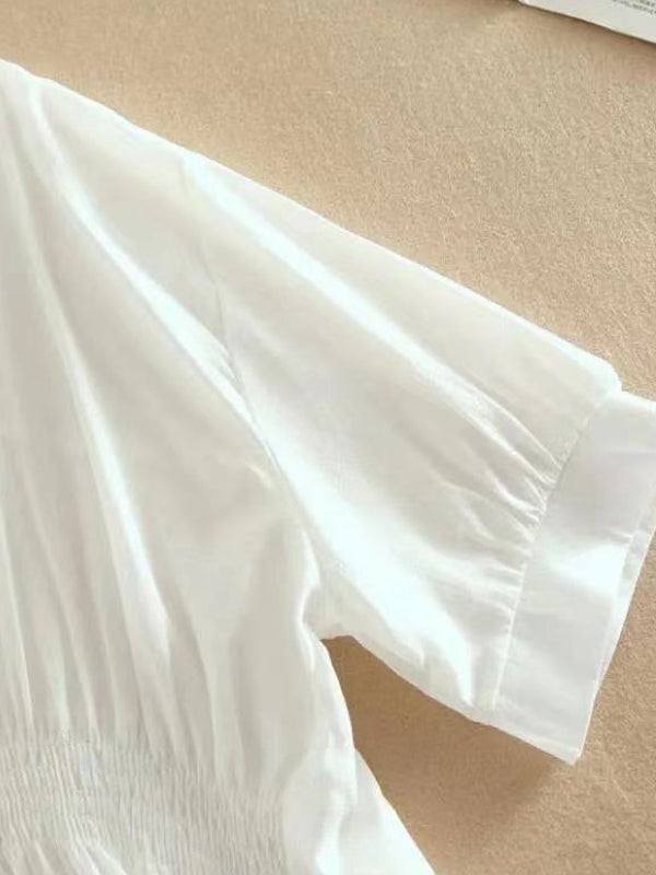 Buttoned Pleated Solid Color High-Low Loose Lapel Blouses&Shirts Tops