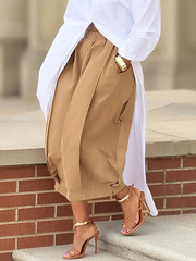 Loose Wide Leg Pleated Pockets Solid Color Pants
