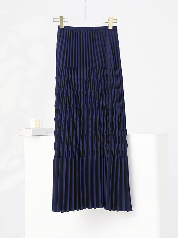 Elasticity Pleated Solid Color Loose Skirts