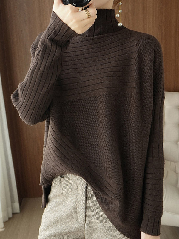 Original Irregular 7 Colors High-Neck Long Sleeves Sweater Top