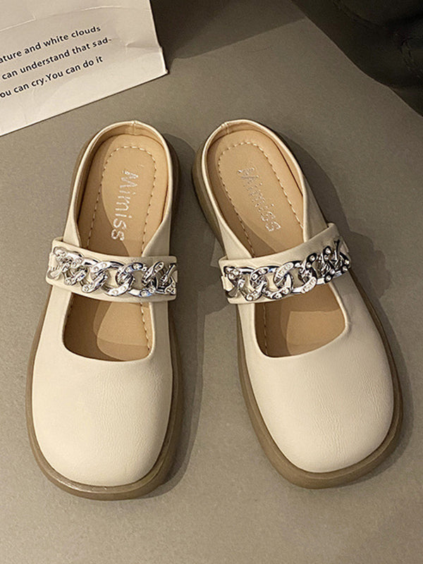 Chains Round-Toe Shallow Cut Split-Joint Slippers Mary Janes