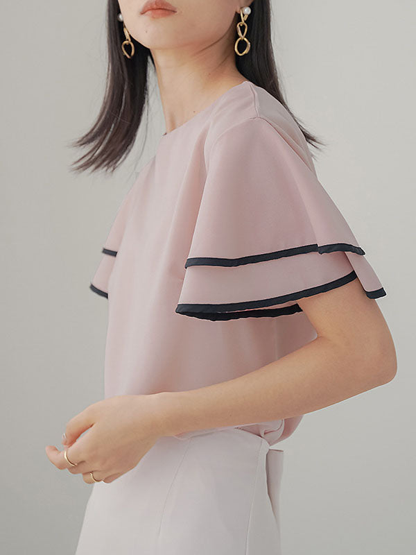 Falbala Tiered Short Sleeves Round-Neck T-Shirts Tops