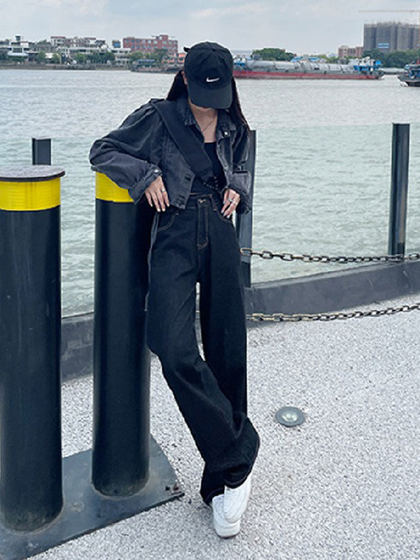 Casual High Waisted Solid Color Wide Leg Pants