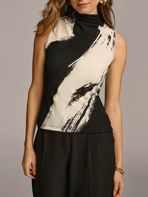 Loose Sleeveless Split-Joint High Neck Vest Top