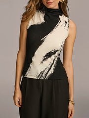 Loose Sleeveless Split-Joint High Neck Vest Top