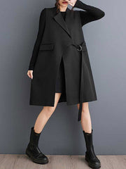 Asymmetric Solid Color Split-Joint Loose Sleeveless Notched Collar Vest Outerwear
