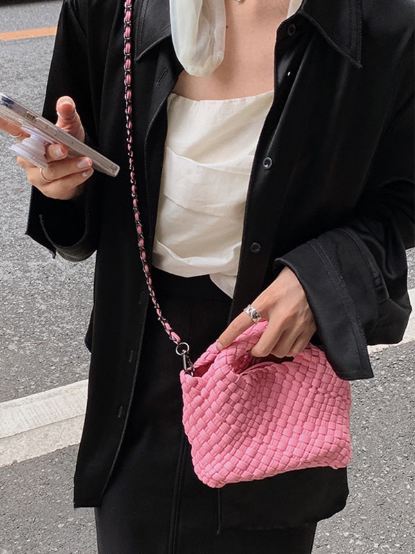 Solid Color Woven Handbags Bags