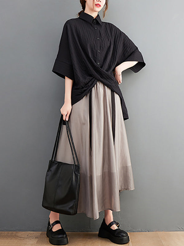 Original Simple Casual Loose Solid Color Cross Blouse