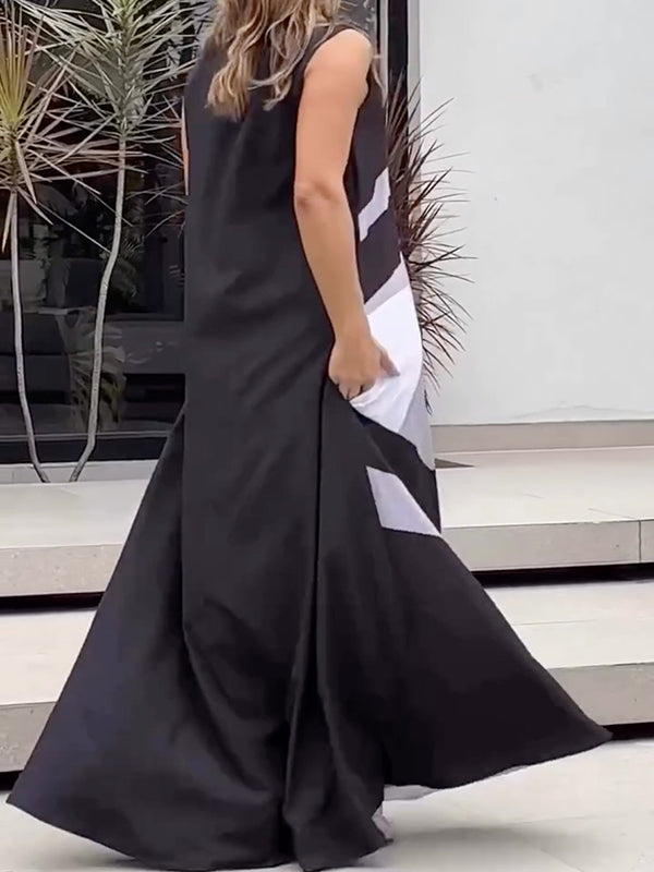 Figure Printed Loose Sleeveless V-neck Maxi Dresses