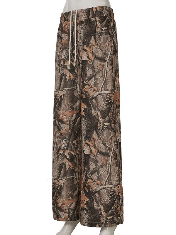 Drawstring Elasticity Printed High Waisted Loose Trousers Pants