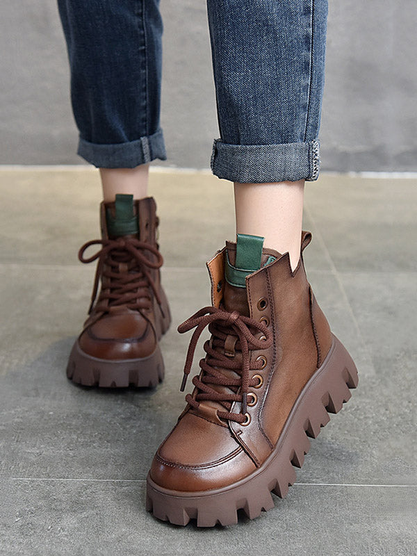 Vintage Cow Leather Platform Shoes Boots