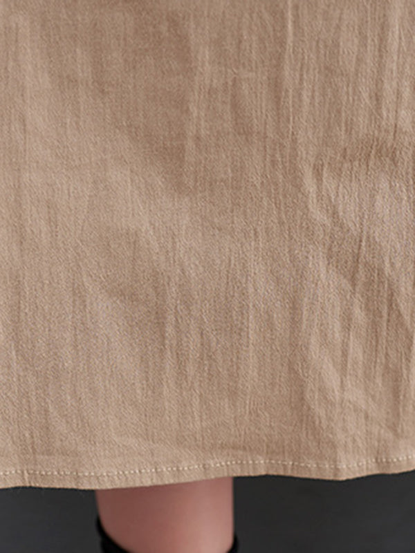 Original Loose Long Sleeves Buttoned Contrast Color Lapel Collar Midi Dresses