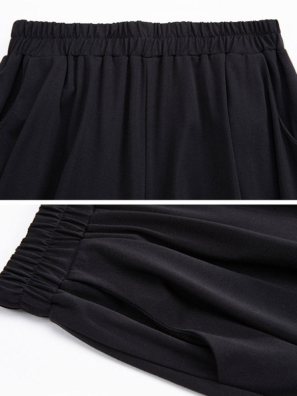 Original Solid Color Elasticity Waist Harem Capri-Pants