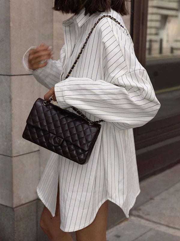 Split-Joint Striped Irregular Clipping Long Sleeves Lapel Blouses