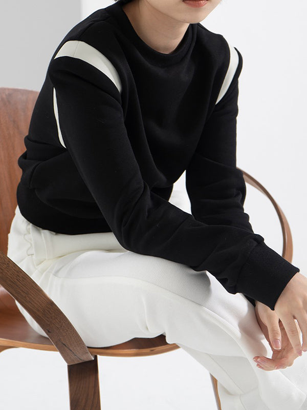 Contrast Color Long Sleeves Loose Round-Neck Sweatshirt Tops