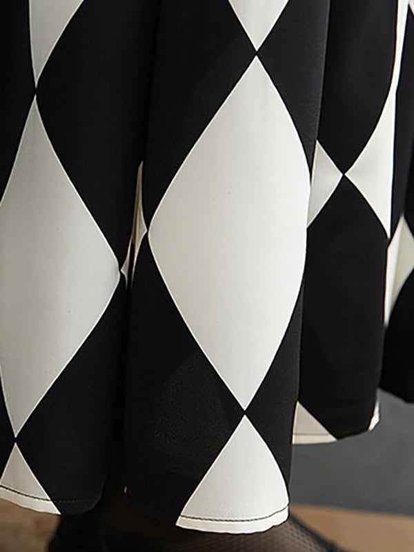 Buttoned Plaid A-Line Long Sleeves Polo Midi Dresses