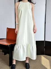 Pleated Solid Color Split-Joint Loose Sleeveless Round-Neck Maxi Dresses