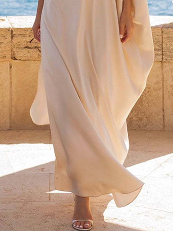 Solid Color Split-Joint Batwing Sleeves Loose One-shoulder Maxi Dresses