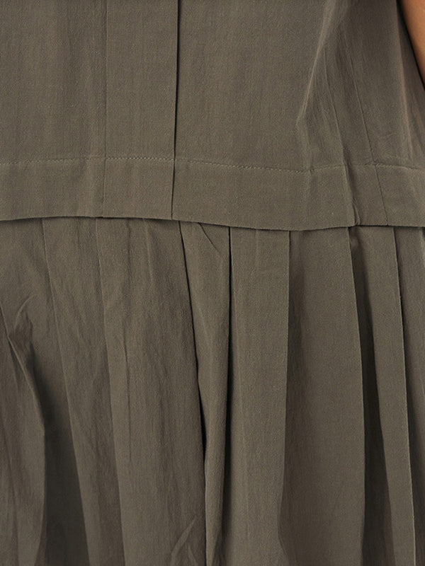 Pleated Solid Color Loose Sleeveless Stand Collar Shirt Dress Midi Dresses