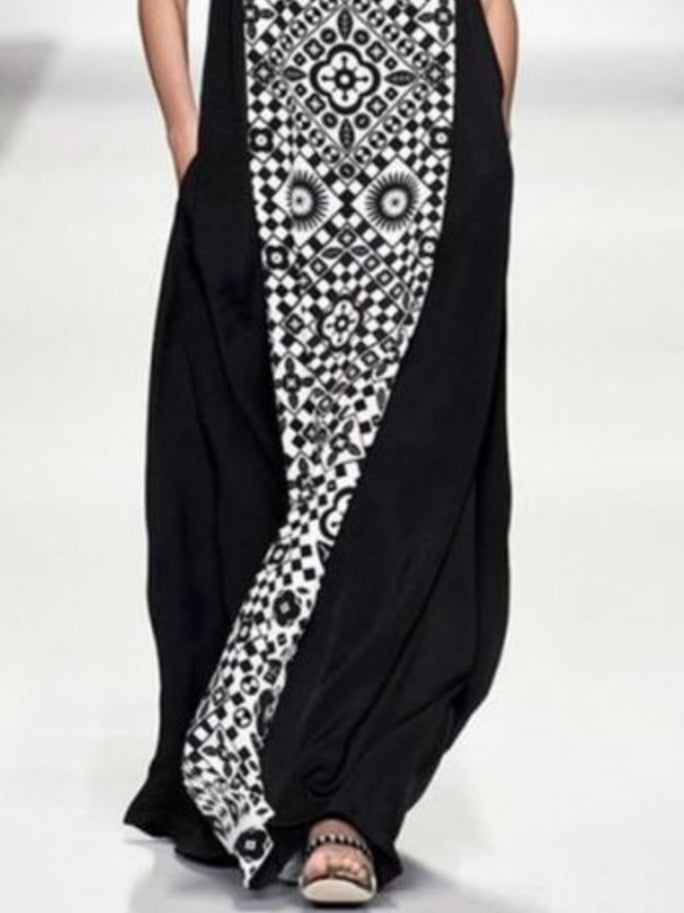 Printed Loose Sleeveless Round-Neck Maxi Dresses