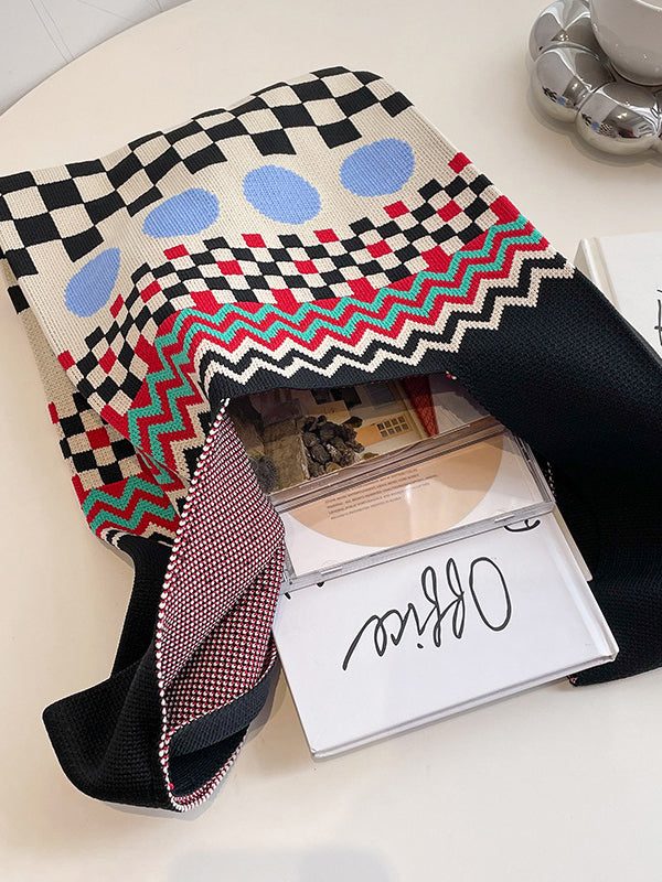 Checkerboard Striped Woven Handbag Bags