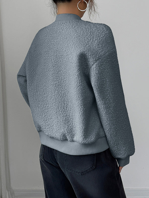 Buttoned Elasticity Pockets Solid Color Long Sleeves Collarless Jackets&Coats