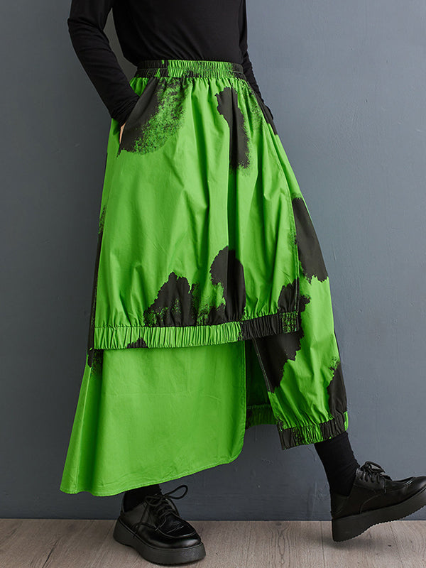 Asymmetric Elasticity Pleated Split-Joint High Waisted Loose Skirts