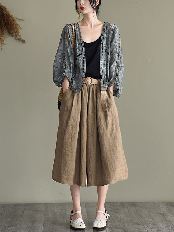 Seven-Quarter Sleeves Crochet Hollow Solid Color Outerwear