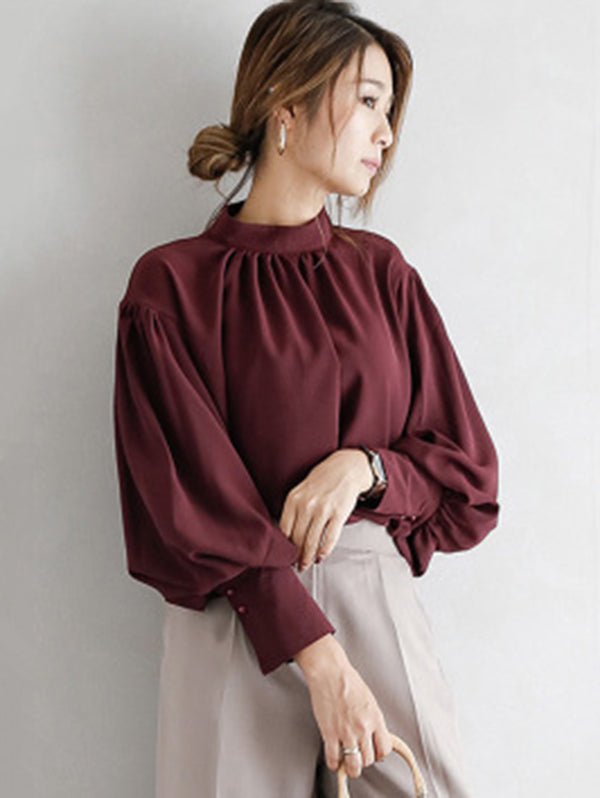 Urban Solid Color Light Maturity Puff Sleeve Shirt
