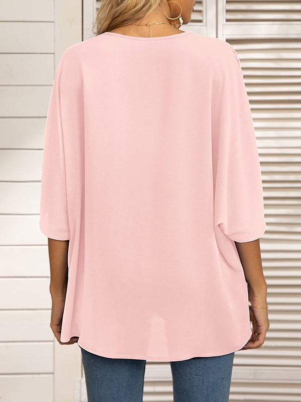 Split-Joint Batwing Sleeves Loose V-neck Blouses&shirts Tops