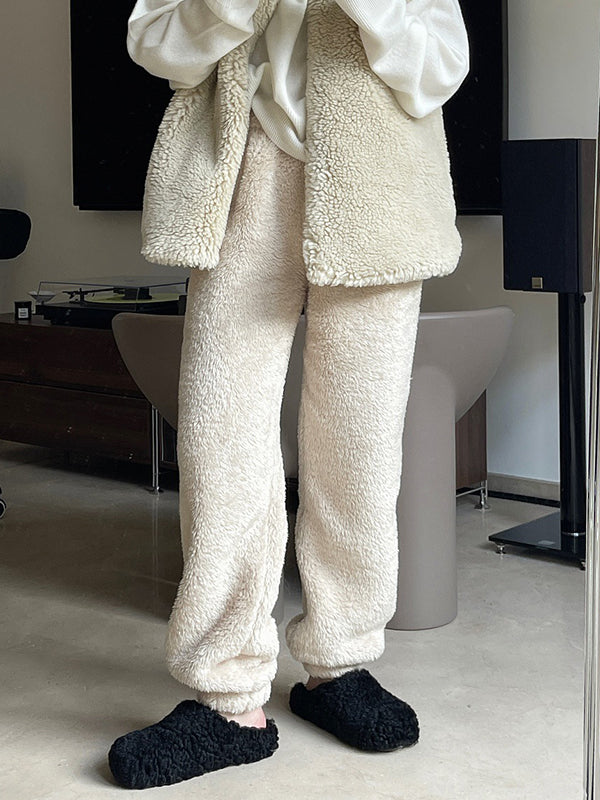 Casual Loose Velvet Thickened Keep Warm Solid Color Pants