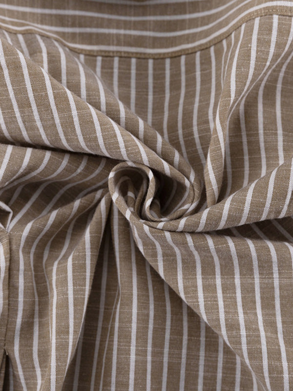 Pleated Split-Toe Striped Loose Puff Sleeves V-neck Blouses&shirts Tops