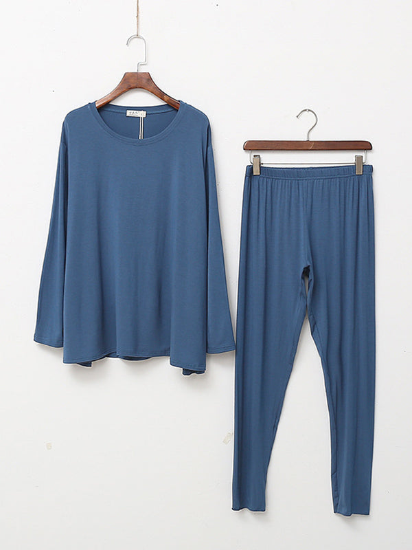 Simple Solid Color Long Sleeve Loose Modal Pajamas Sets