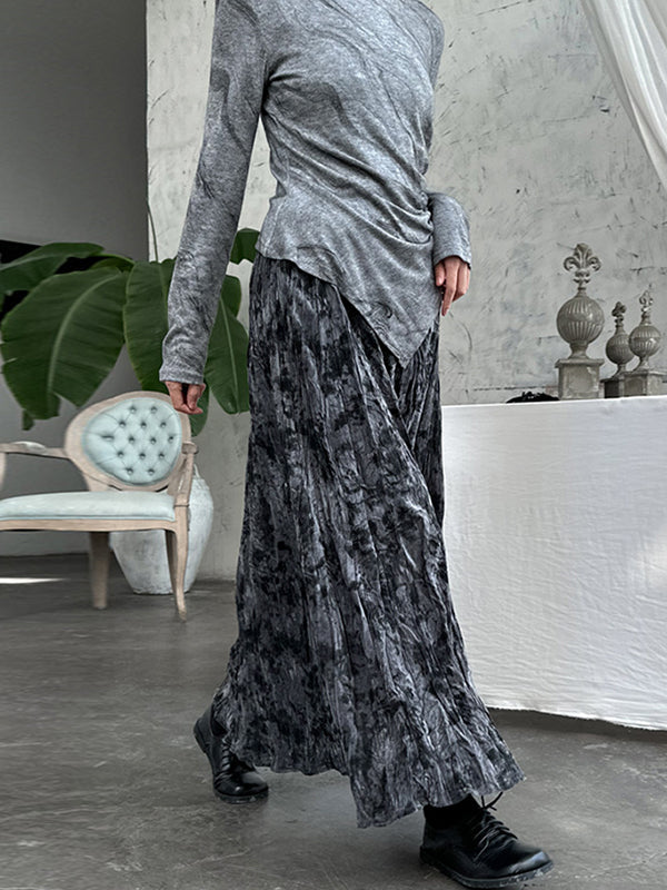 Elastics Pleated Printed High Waisted Loose Skirts