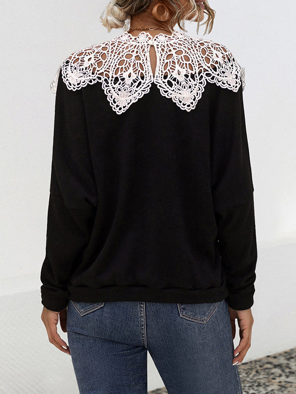 Hollow Split-Joint Long Sleeves Loose Round-neck Blouses&shirts Tops