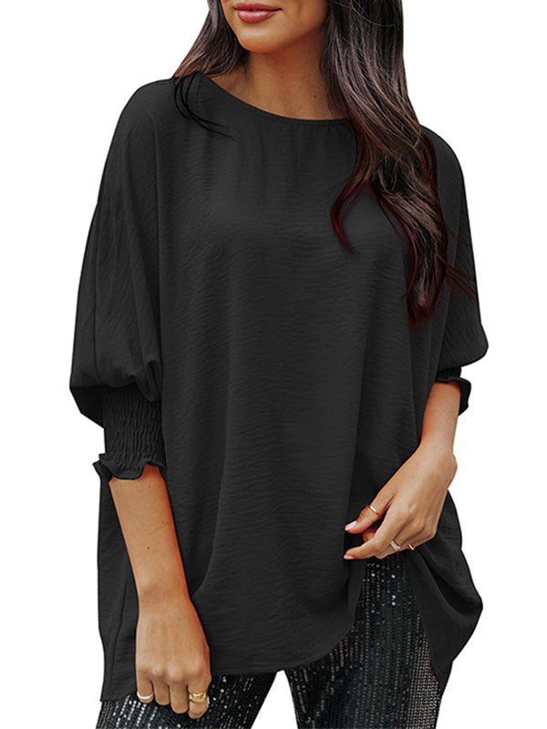Elasticity Solid Color Split-Joint Half Sleeves Loose Round-Neck T-Shirts Tops