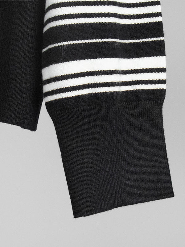 Split-Joint Striped Long Sleeves Lapel Sweater Tops