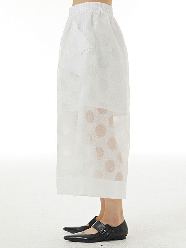 Gauze Polka-Dot See-Through Cropped False Two Casual Pants Bottoms